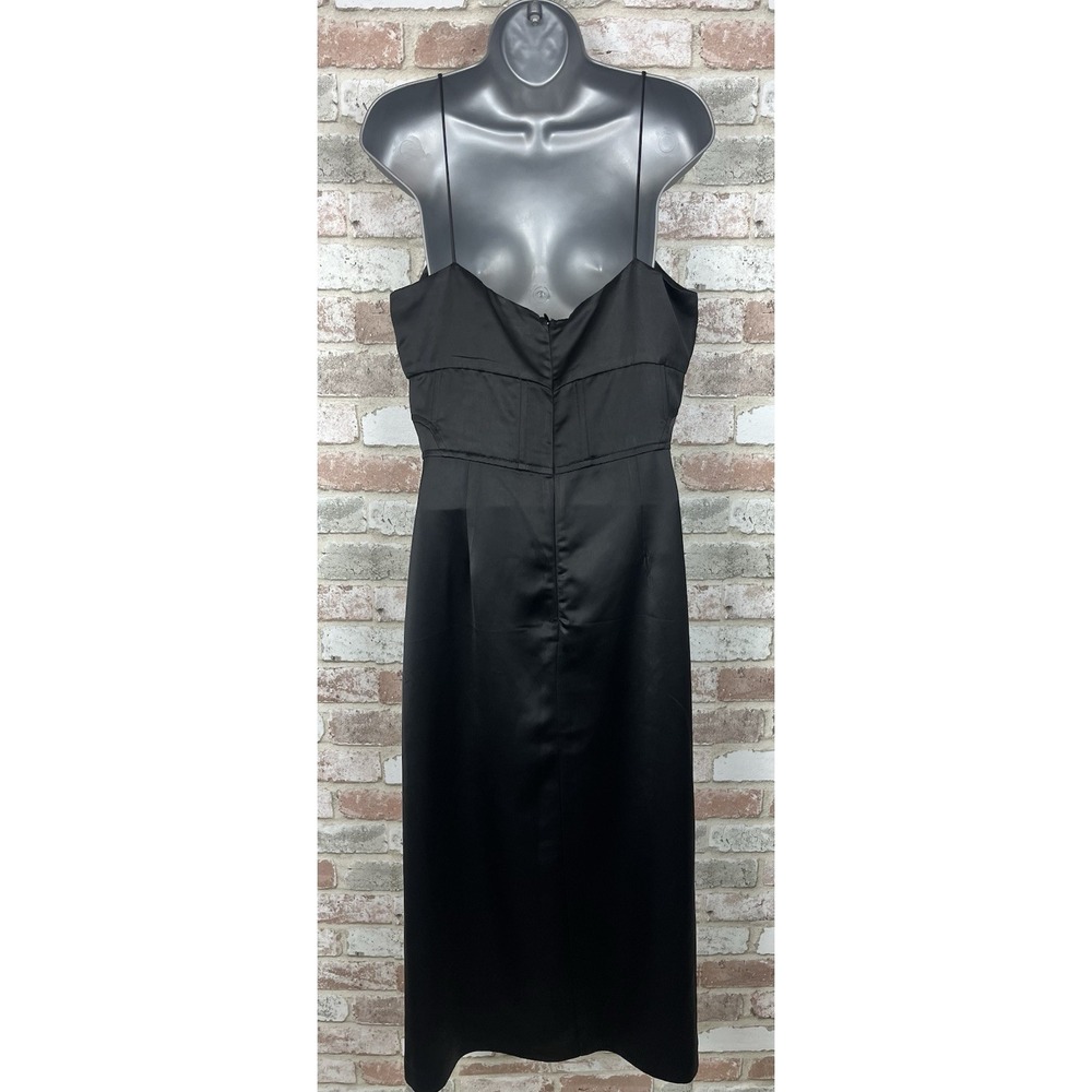 JASON WU Black Satin Corset Boning Bustier‎ Front Slit Midi Zip Dress L - Picture 4 of 13